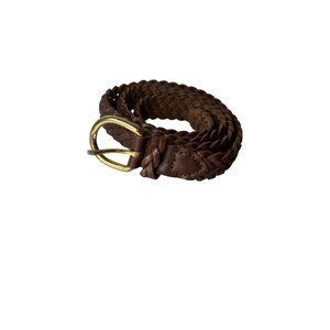 Braided Genuine Leather Belt Brown Sz XL Adjustable Single Prong Brass Buckle